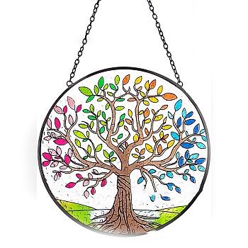 Acrylic Tree of Life Hanging Ornament, for Home Window Wall Home Decoration, Colorful, 160mm