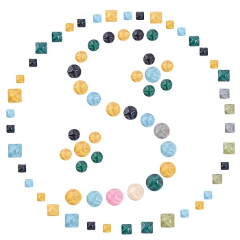 SUNNYCLUE 80Pcs 8 Style Resin Cabochons, Imitation Cat Eye, Waved Square & Waved Half Round, Mixed Color, 12x12x7mm