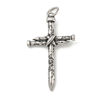 316 Surgical Stainless Steel Big Pendants, Cross Charm, Religion, Antique Silver, 55x34x5mm, Hole: 5.5x9mm