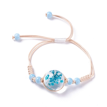 Porcelain Beads Braided Bead Bracelet for Girl Women, with Glass Pendant, Deep Sky Blue, Inner Diameter: 5/8~ 3-1/8 inch(1.5~7.9cm)