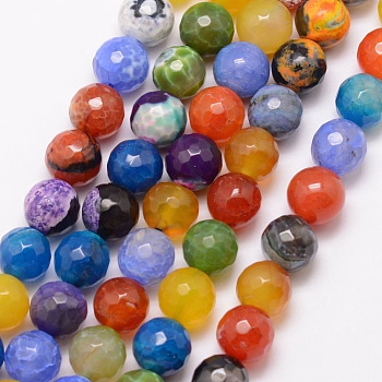 Natural Fire Crackle Agate Bead Strands, Round, Grade A, Faceted, Dyed & Heated, Colorful, 10mm, Hole: 1mm, about 37pcs/strand, 15 inch