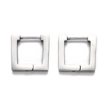 304 Stainless Steel Square Huggie Hoop Earrings, Stainless Steel Color, 14x14.5x3mm, Pin: 1mm