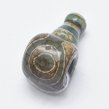 Natural dZi Agate, 3 Hole Guru Beads, T-Drilled Beads, For Buddhist Jewelry Making, Peru, 29x16x15.5mm, Hole: 2mm