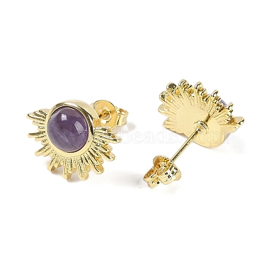 Natural Amethyst Stud Earrings(EJEW-K288-01G-02)-2