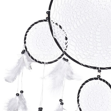 Handmade Round Cotton Woven Net/Web with Feather Wall Hanging Decoration(HJEW-G015-06B)-4