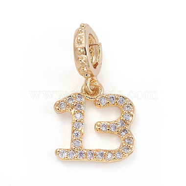 19mm Clear Alphabet Brass+Cubic Zirconia Dangle Beads