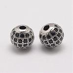 Brass Micro Pave Cubic Zirconia Beads, Cadmium Free & Lead Free, Round, Platinum, 8.5x8mm, Hole: 2mm(ZIRC-E110-04P)