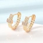 Brass Micro Pave Cubic Zirconia Hoop Earrings, Rectangle, Real 18K Gold Plated, 15.5x5.5x13.5mm(KK-CBAD29A-02G)