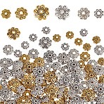 240Pcs Tibetan Style Alloy Flower Bead Caps, Mixed Color, 8~12x2~4mm, Hole: 1~1.6mm(TIBEB-SP0001-20)