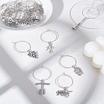 Tibetan Style Alloy Wine Glass Charms, with Brass Wine Glass, Mixed Shapes, 41~63mm, 23pcs/set(AJEW-LP00002)