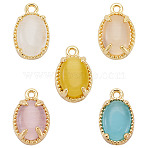 5Pcs 5 Colors Oval Brass Charms, with Cat Eye, Real 18K Gold Plated, Mixed Color, 10x6.5x4mm, Hole: 0.9mm, 1pc/color(KK-TADJ0001-14)