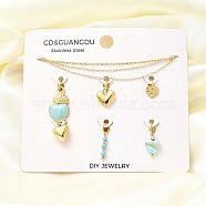 Synthetic Turquoise & Shell & Enamel Heart Pendant & Necklaces & Bracelets Sets, 304 Stainless Steel Jewelry Sets for Women, Real 14K Gold Plated, 18.11 inch(460mm)(SJEW-Q002-05G)