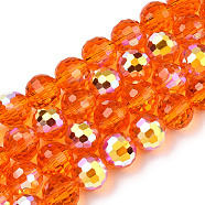 Transparent Electroplate Glass Beads Strands, Faceted, Half AB Color Plated, Round, Orange Red, 8x7~7.5mm, Hole: 1.0mm, about 70~71 pcs/strand, 20.20~21.85 inch(51.3~55.5cm)(EGLA-N012-001-B03)