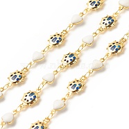 Enamel Heart and Glass Beetle Link Chain, with Brass Findings, Long-Lasting Plated, Soldered, with Spool, Blue, 13x8x2.5mm, 9.5x5.5x3.5mm(CHC-E024-11G)