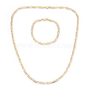 Brass Figaro Chain Necklaces and Bracelets Sets, Real 18K Gold Plated, 8.46x0.16x0.04 inch(215x4x1mm), Oval: 9.5x4x1mm, Links: 6x4x1mm(SJEW-N0039-01G)