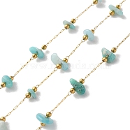 304 Stainless Steel Link Chains, Soldered, with Natural Flower Amazonite, with Spool, Ion Plating(IP), Real 18K Gold Plated, 3~5.5x3~11.5x1~3.5mm, about 32.81 Feet(10m)/Roll(CHS-R020-04G-01)