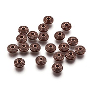 Tibetan Style Alloy Spacer Beads, Flat Round, Lead Free and Cadmium Free, Red Copper, 8x4mm, Hole: 1.5mm(RLF0391Y)