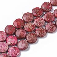 Natural Imperial Jasper Beads Strands, Dyed, Flat Round, Pale Violet Red, 16x6mm, Hole: 1.4mm, about  25pcs/Strand, 15.55 inch(39.5cm)(G-S355-87D-05)
