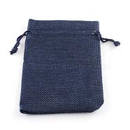 Polyester Imitation Burlap Packing Pouches Drawstring Bags, for Christmas, Wedding Party and DIY Craft Packing, Midnight Blue, 14x10cm(ABAG-R005-14x10-12)