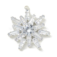 Brass Rhinestone Pendants, Christmas Snowflake Charms, Silver, 28.5x26x6.5mm, Hole: 1.2mm(KK-I715-25S-01)