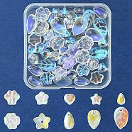 DIY Jewelry Making Finding Kit, Including 50Pcs 10 Style Transparent Glass Charms & Beads, Teardrop & Heart & Leaf & Flower, Clear AB, 7.5~18x6~13x3~7mm, Hole: 0.8~1.2mm, 5Pcs/style(GLAA-YW0003-22)