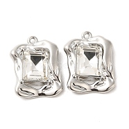 Glass Pendants, with Rack Plating Alloy Findings, Rectangle, Clear, 22x16x5mm, Hole: 1.4mm(PALLOY-P303-12P-02)