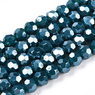 Opaque Glass Beads Strands, Faceted, Round, Steel Blue, 4mm, Hole: 0.7mm, about 88~95pcs/strand, 12.99~14.06 inch(33~35.7cm)(EGLA-A035-P4mm-A36)