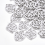 201 Stainless Steel Links connectors, Laser Cut Links, Flower, Stainless Steel Color, 17x14x1mm, Hole: 1.4mm(STAS-T044-48P)