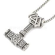 Alloy Pendant Necklace, Stainless Steel Box Chain Necklaces for Men, Thor Hammer, 23.50 inch(59.7cm)(NJEW-B103-01AS-03)