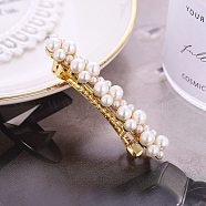 Metal Hair Bobbin Pins, with Imitation Pearl Beads, White, 75x10mm(PW-WGD9568-02)