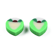Handmade Polymer Clay Beads, Peach, Spring Green, 9~9.5x9.5~10x4.5mm, Hole: 1.2~1.8mm(CLAY-N008-80-B04)