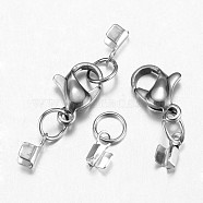 304 Stainless Steel Lobster Claw Clasps, with Cord Ends, Stainless Steel Color, 27mm(X-STAS-G075-02A)