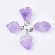 Natural Amethyst Pendants, Rough Raw Stone, with Stainless Steel Snap On Bails, Stainless Steel Color, 20~25x13~17x10~15mm, Hole: 3x5.5mm(G-S349-05)