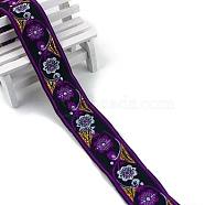 Flat Ethnic Style Embroidery Polyester Ribbons, Jacquard Ribbon, Garment Accessories, Purple, 1-1/4 inch(33mm), about 7.66 Yards(7m)/pc(PW-WG12916-04)