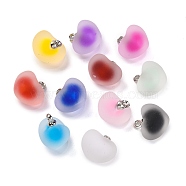 Frosted Resin Heart Pendants, Ball inner Charms with Platinum Plated Alloy Loops, Mixed Color, 19x18.5x14mm, Hole: 2mm(RESI-U002-07)