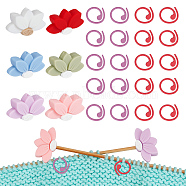 6Pcs 6 Colors Lotus Silicone Beads Knitting Needle Protectors/Knitting Needle Stoppers, with 20Pcs Alloy Kinitting Stitch Markers, for Knitting Tools, Mixed Color, 14.5~18.5x14.5~29.5x1~8mm, Hole: 2.2mm(DIY-NB0010-33)