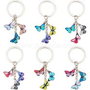 2 Sets Printed Alloy Enamel Keychains, with Iron Split Key Rings and 304 Stainless Steel Jump Rings, Butterfly, with 1Pc Rectangle Velvet Pouches, Mixed Color, 7.5cm, 6pcs/set, 2 sets(KEYC-OC0001-29)