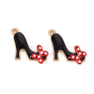 Alloy Enamel Pendants, Cadmium Free & Lead Free, Light Gold, High-Heeled Shoes with Butterfly, Black, 20x20.5x2.5mm, Hole: 1.5mm(PALLOY-Q435-010A-RS)
