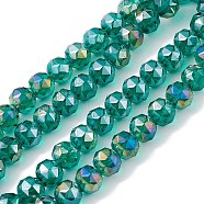 Transparent Electroplate Glass Beads Strands, Faceted, Round, AB Color Plated, Green, 9~10x9~9.5mm, Hole: 1.4mm, about 54~60pcs/strand, 18.90~21.65 inch(48~55cm)(EGLA-F154-AB03)