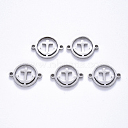 201 Stainless Steel Links Connectors, Laser Cut, Flat Round with Anchor, Stainless Steel Color, 14x18.5x1.5mm, Hole: 1.6mm(STAS-S114-28)