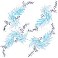 4Pcs 2 Style Leaf Computerized Embroidery Cloth Iron on/Sew on Patches, Costume Accessories, Appliques, Sky Blue, 160x77x1mm, 2pcs/style(DIY-GF0008-58B)