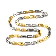 201 Stainless Steel Arch Links Chain Necklace, with 304 Stainless Steel Clasps, Golden & Stainless Steel Color, 23.62 inch(60cm), link: 12x7.5x1.5mm(NJEW-F22-39E-GP)