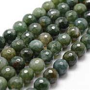 Natural Moss Agate Beads Strands, Faceted, Round, 8mm, Hole: 1mm, about 44pcs/strand, 14.9 inch~15.1 inch(G-D840-25-8mm)