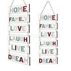 Solid Wood Hanging Wall Decorations, with Jute Twine, Rectangle, Creamy White, 90x30cm(HJEW-WH0024-002)