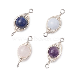 Copper Wire Wrapped Natural Gemstone Connector Charms, 304 Stainless Steel Eye Horse Eye Links, 24~25x10~11x8~8.5mm, Hole: 1.5~2mm(PALLOY-JF02915)