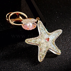 Diamond-Studded Starfish Shell Car Zinc Alloy Keychain Acrylic Cute Men and Women Bag Pendant Metal Keychain Ring Gift, Clear, 17x8cm(PW-WG2593B-01)