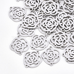 201 Stainless Steel Links connectors, Laser Cut Links, Flower, Stainless Steel Color, 17x14x1mm, Hole: 1.4mm(STAS-T044-48P)