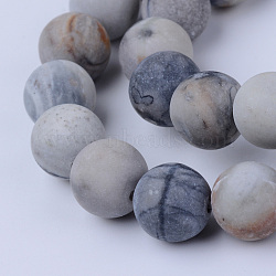 Natural Picasso Stone/Picasso Jasper Beads Strands, Frosted, Round, 8~8.5mm, Hole: 1mm, about 47pcs/strand, 15.5 inch(X-G-Q462-8mm-02)
