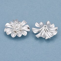 Brass Bead Caps, Multi-Petal Flower, 925 Sterling Silver Plated, 14x5mm, Hole: 0.9mm(KK-O131-23S)