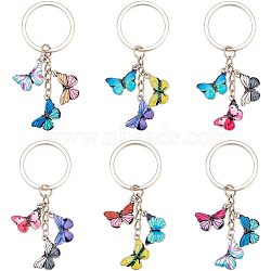 2 Sets Printed Alloy Enamel Keychains, with Iron Split Key Rings and 304 Stainless Steel Jump Rings, Butterfly, with 1Pc Rectangle Velvet Pouches, Mixed Color, 7.5cm, 6pcs/set, 2 sets(KEYC-OC0001-29)